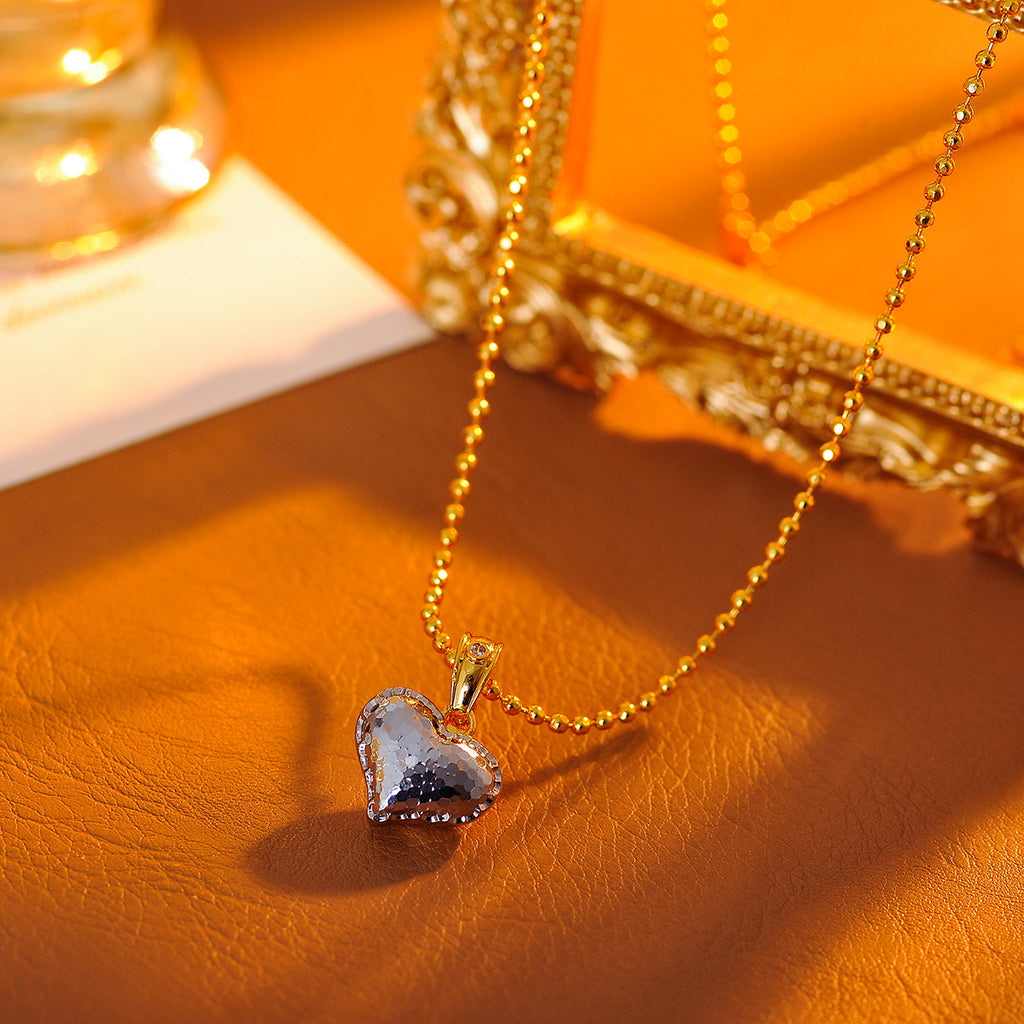 Double-Sided Brushed Matte Crushed Ice Heart Pendant Necklace Light Luxury High-End Summer Temperament Choker