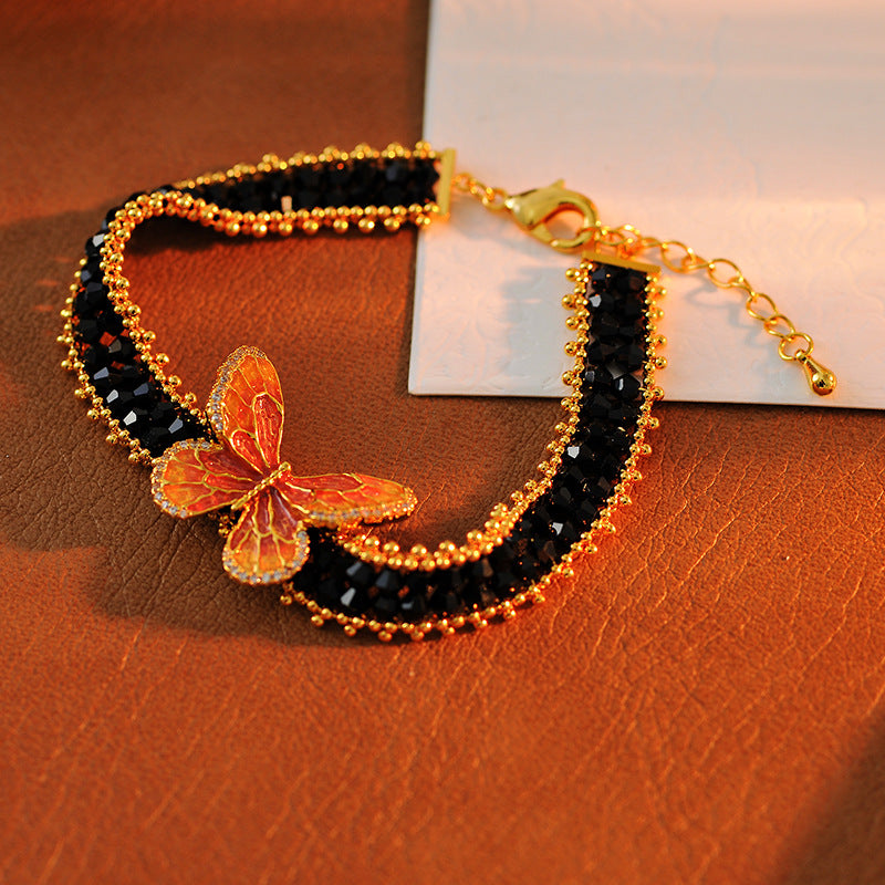 Korean Style Internet Celebrity Necklace Women's Short Clavicle Chain Choker Lace Hollow Woven Crystal Butterfly Neck Chain Jewelry