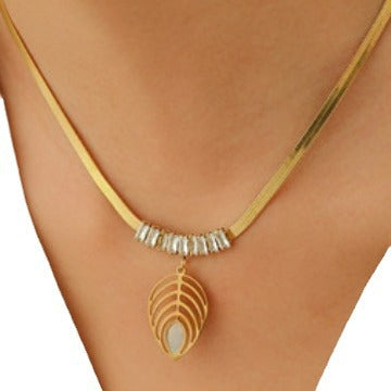 Titanium Steel Oval Leaf Fashion Jewelry Set Elegant Necklace and Earring Set Cute Fashion Jewelry Set