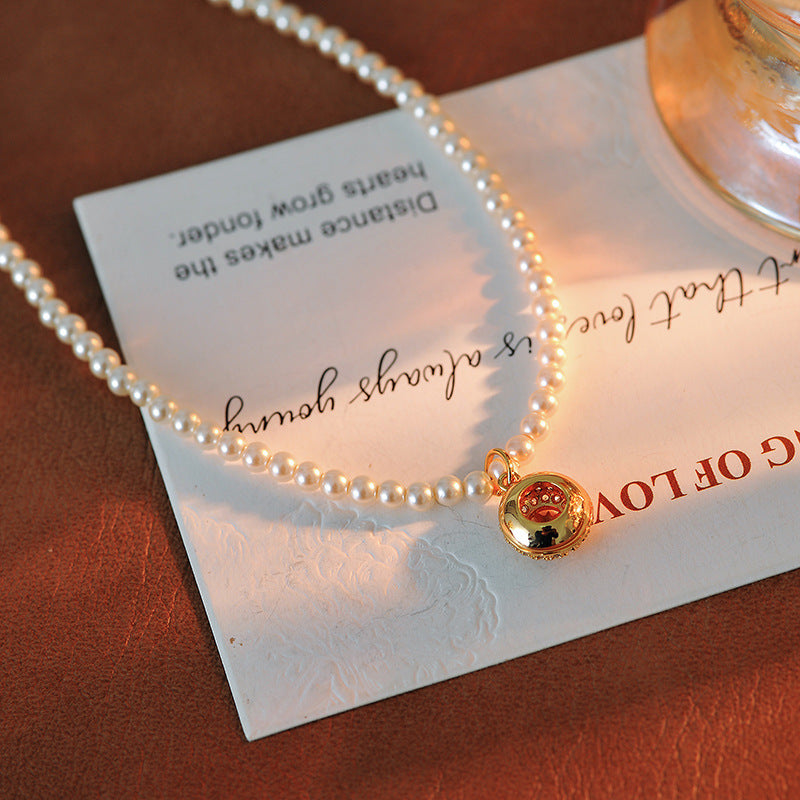 New Year Necklace Light Luxury Elegant Versatile Micro Inlaid Zircon Hollow Eight-Pointed Star Pendant Pearl Necklace for Women