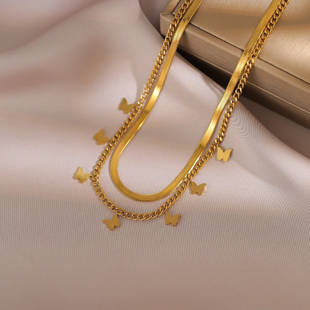 Multi-layer Light Luxury Butterfly Necklace for Women, Unique Design Fashion Titanium Steel Double-layer Clavicle Chain, Personalized and Elegant Jewelry