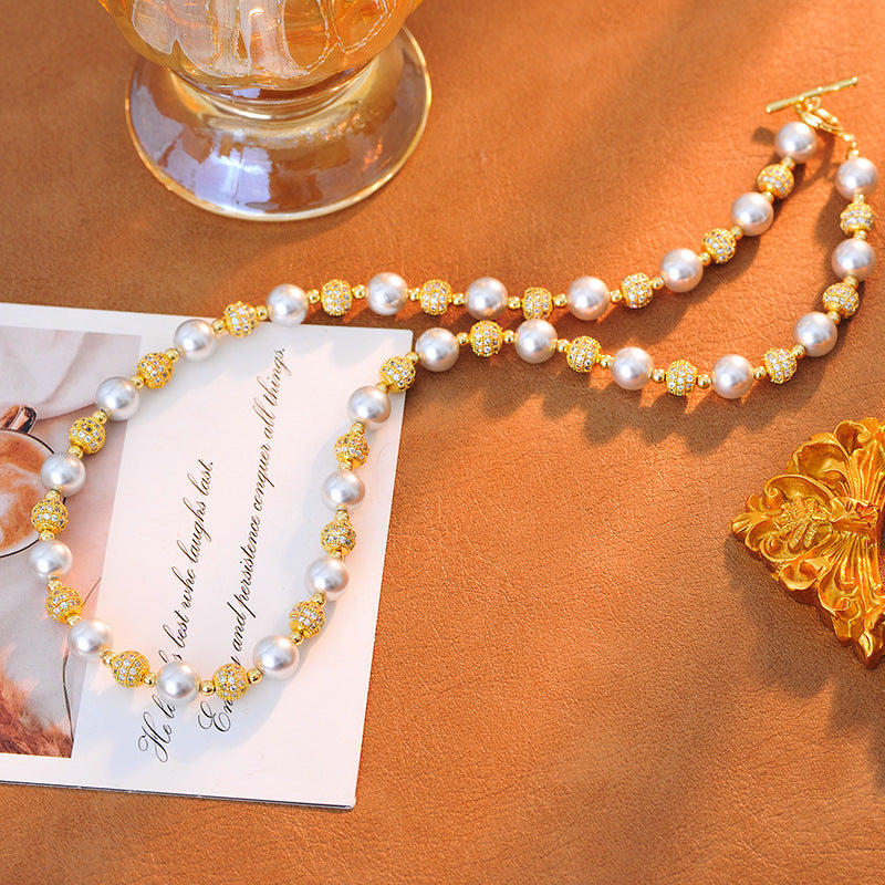 Golden Shining Light Ball Perfect Round Bead Light Luxury High-end Design Sense Wealthy Temperament Versatile Necklace