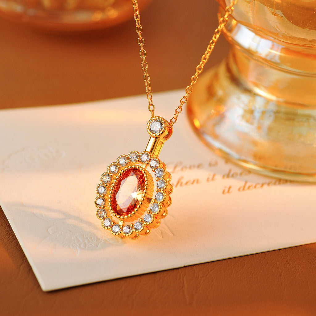 Natural Fenda Stone French Elegant 18k Gold Pomegranate Gemstone Necklace Light Luxury Luxurious Niche