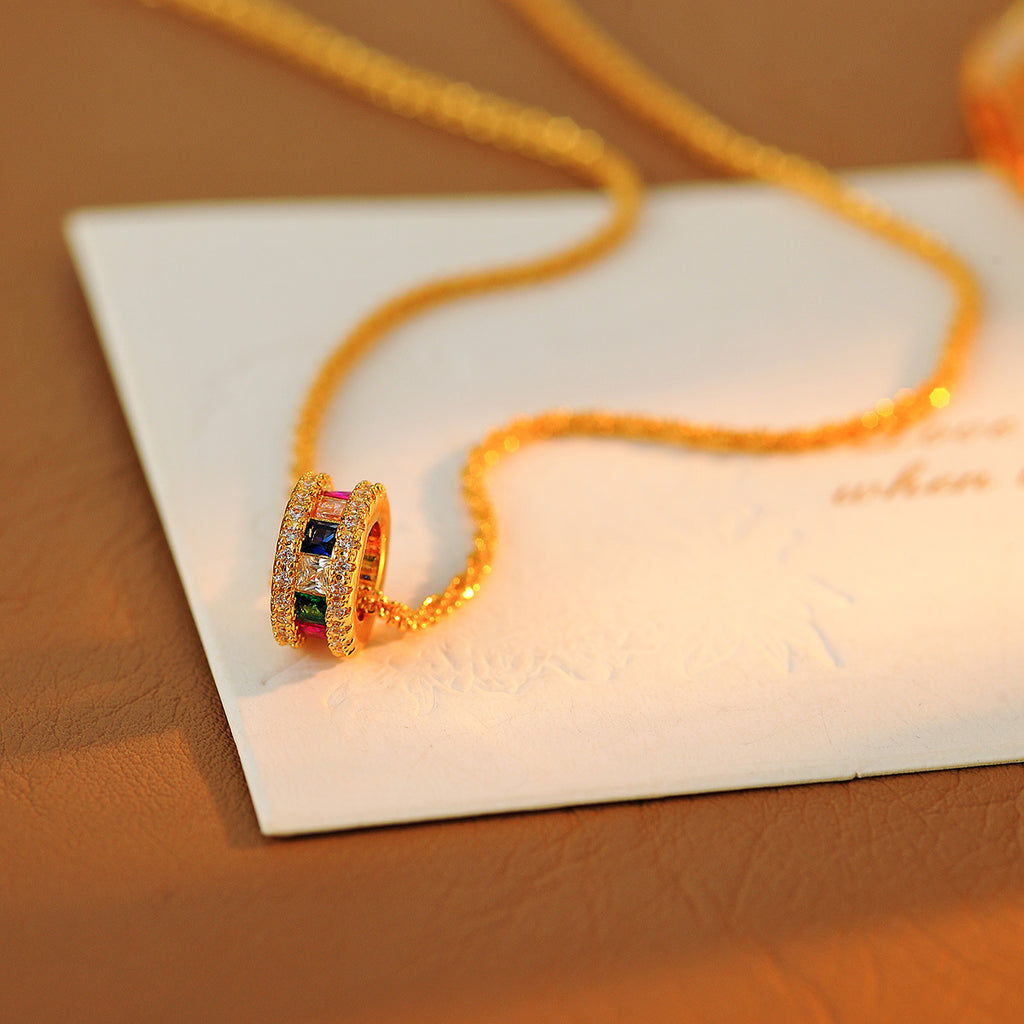 Slim Waist Colorful Cylinder Inlaid Zircon Necklace Simple Elegant Versatile Gold Flake Snowflake Choker