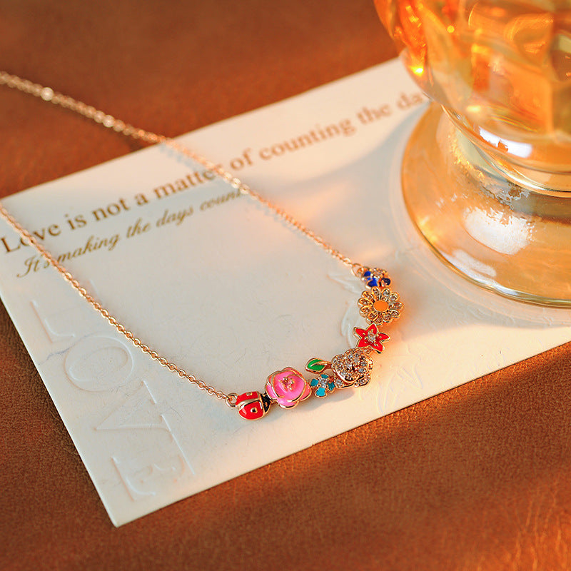 Colorful Flower Fashion Trend Necklace for Women High-end Design New Hot-selling Sweet Light Luxury Niche Accessories