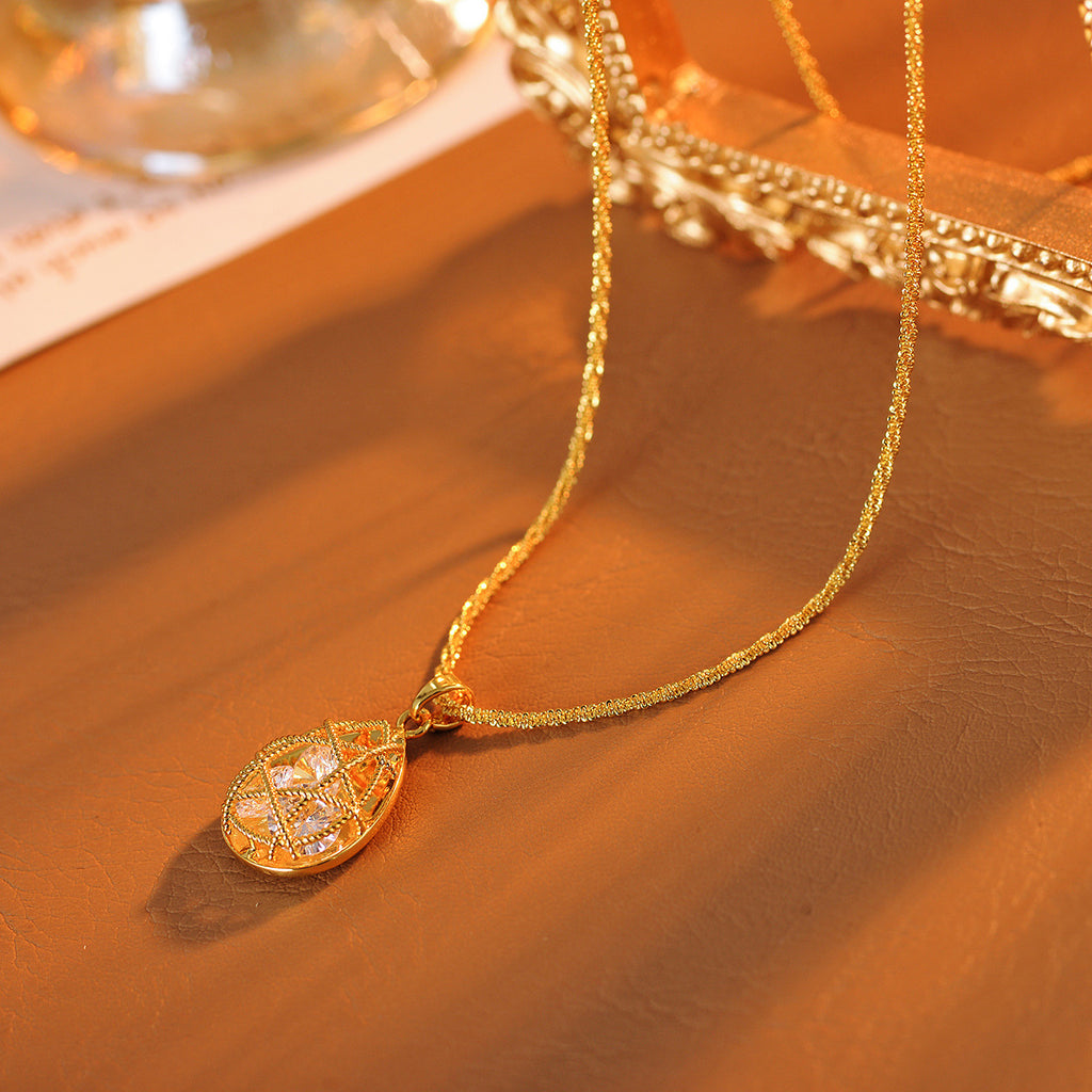 Real Gold Plated Vietnamese Sand Gold Necklace Heart Leaf Flower Pendant Collarbone Chain Jewelry