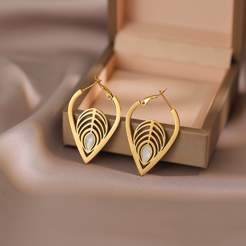 Titanium Steel Oval Leaf Fashion Jewelry Set Elegant Necklace and Earring Set Cute Fashion Jewelry Set