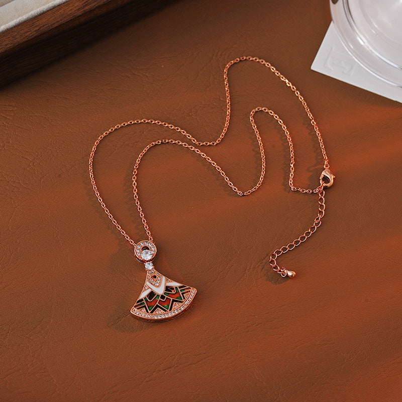 European and American Fashion Retro 18K Rose Gold Plated Fan-Shaped Gradient Enamel Craft Personality Simple Women's Fashion Necklace
