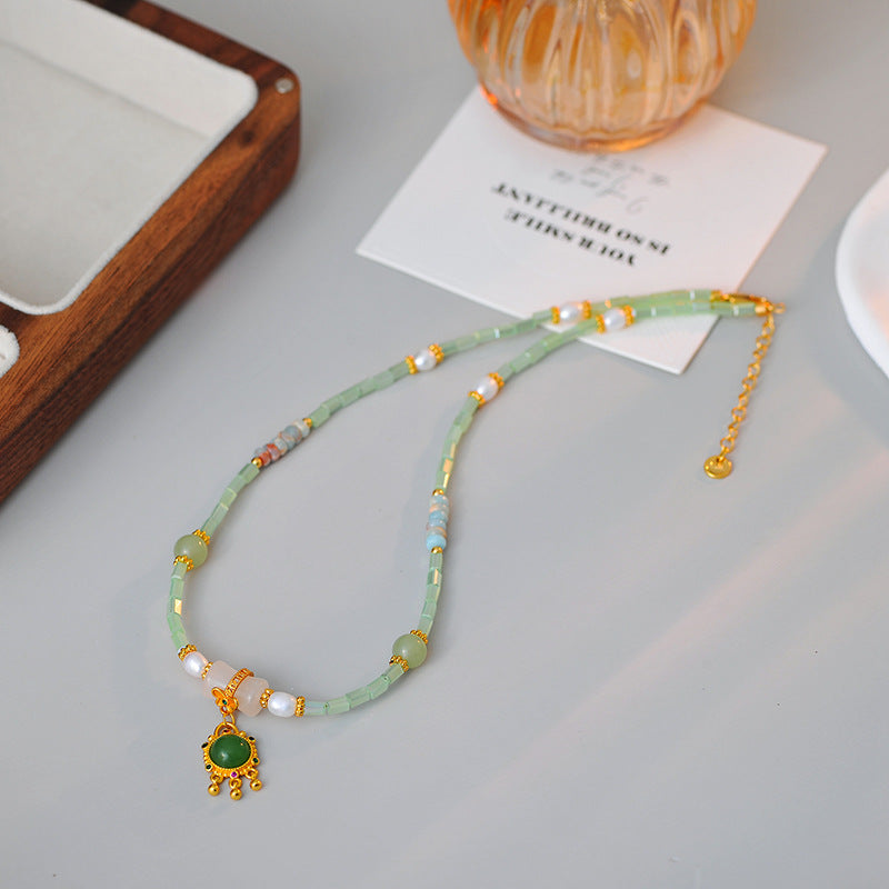 New Chinese Style High-end Fashionable Necklace Versatile Natural Stone Choker Pearl Collarbone Chain