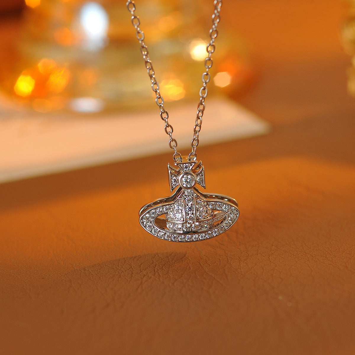 Silver Saturn Pendant Necklace Light Luxury High-end Niche Design New Exquisite Planet Collarbone Chain Jewelry