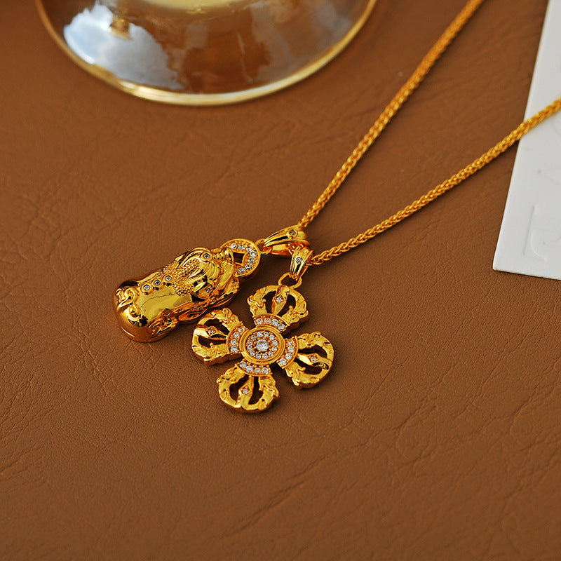Inlaid Diamond Vajra Pendant DIY Accessories Wei Xue Same Style Ancient Method Sand Gold Inlaid Diamond Cross Vajra Pixiu Pendant
