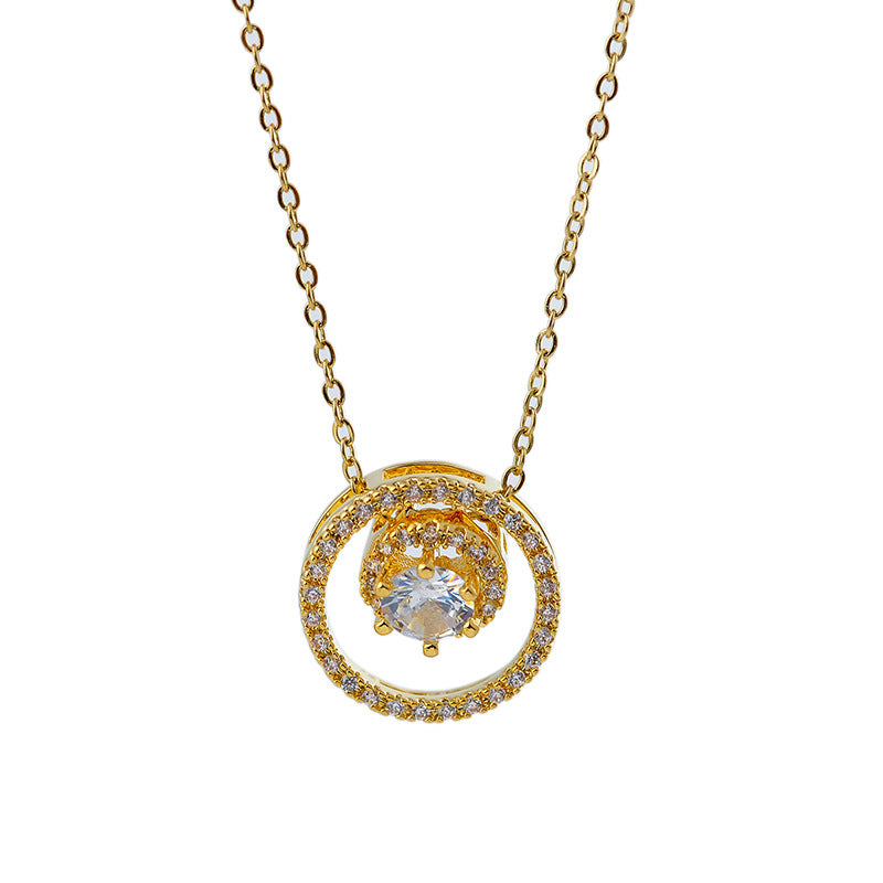 New Copper Plated 18K Gold Necklace Small Zircon Mini Exquisite Vintage Round Pendant Japanese Style Hanging Pendant