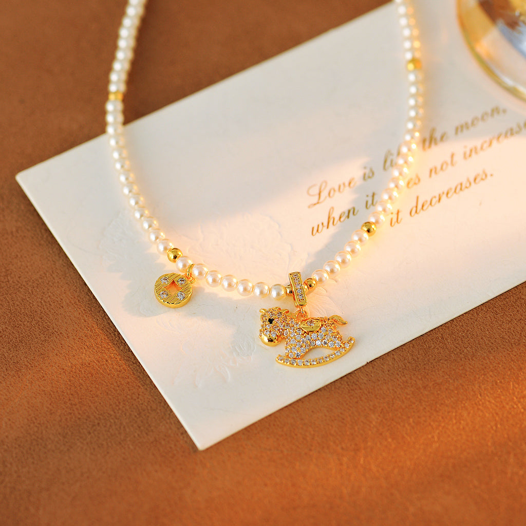 Instantly Rich High-End Beaded Pony Pendant Necklace Fashionable Versatile Light Luxury Niche Necklace