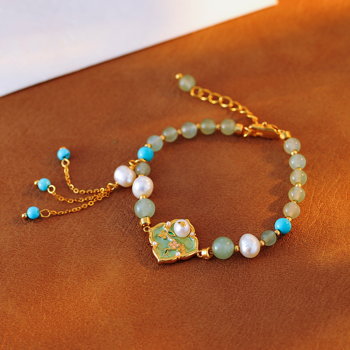 New Chinese Style Oil Drop Green Flower Necklace Niche Design Freshwater Pearl High-end Elegant Set