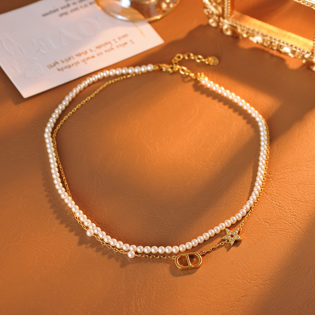 Pig Nose Bracelet Necklace Pearl Necklace New Light Luxury Fashion Letter Five-Star Double Layer Stacking