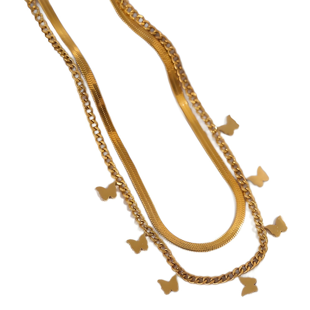 Multi-layer Light Luxury Butterfly Necklace for Women, Unique Design Fashion Titanium Steel Double-layer Clavicle Chain, Personalized and Elegant Jewelry