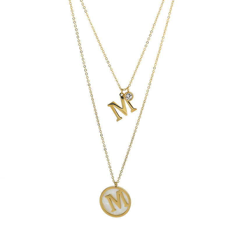 Titanium Steel M Letter Double Layer Necklace Long 2025 New Korean Internet Celebrity Sweater Chain High-end Collarbone Chain Accessory