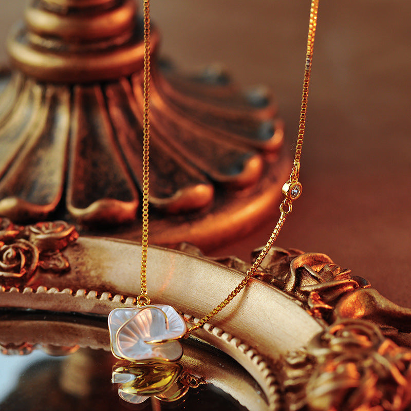 Korean Fashion New Oil Drop Camellia Collarbone Chain Necklace for Women Real Gold Plated Versatile Choker A10162