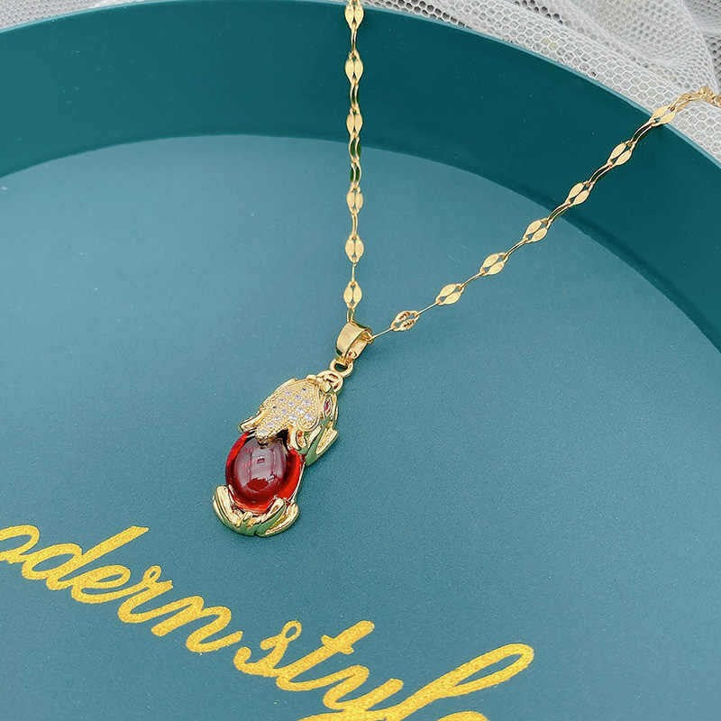 Original Design 18K Gold Plated Lucky Bag Titanium Steel Non-Fading Necklace Light Luxury Pendant Women's Collarbone Chain Valentine's Day Gift