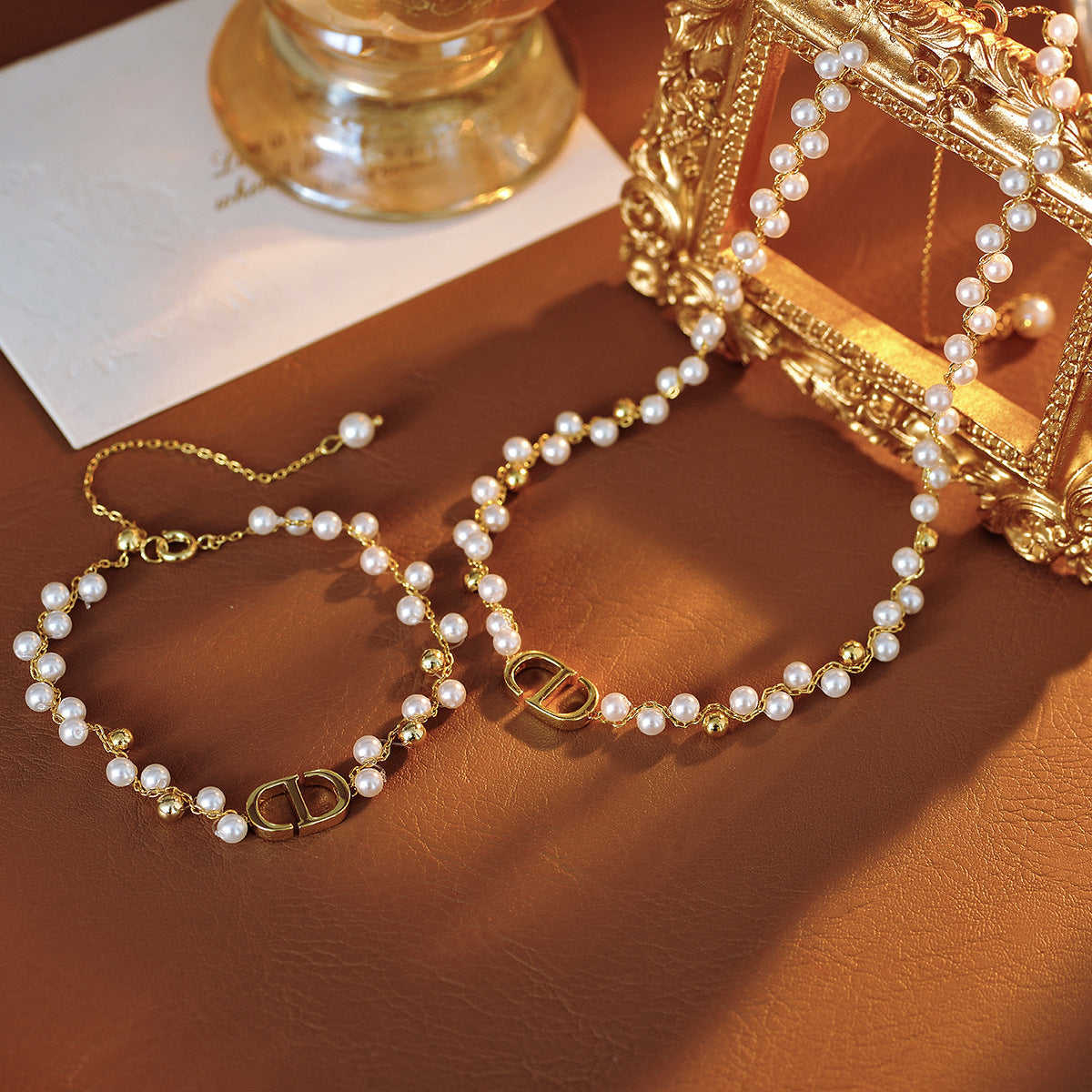 Fashion Bubble Bead Letter CD Necklace for Women, Simple Versatile Bracelet, High-end Niche Design Necklace