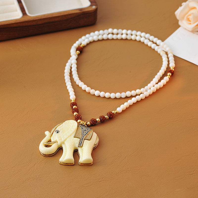 European and American Style Jewelry Personality Ethnic Style Shiny Colorful Diamond Ball Resin Elephant Shape Long Necklace for Women