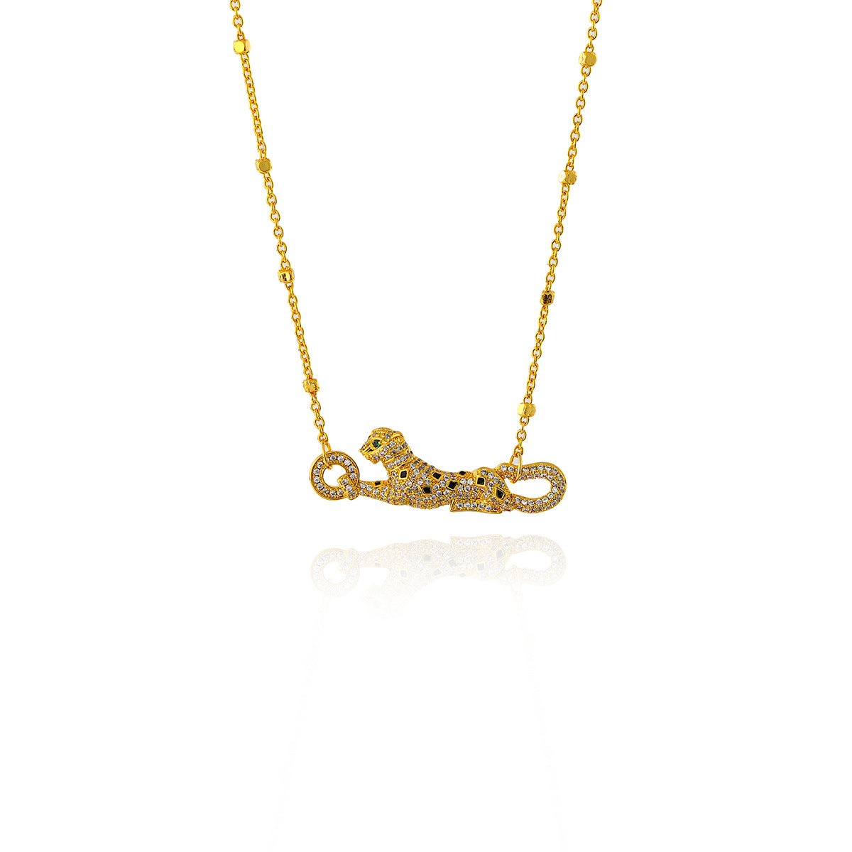 European and American Fashion Enamel Painted Lying Leopard Short Necklace Layered Full Diamond Small Leopard Collarbone Chain for Women