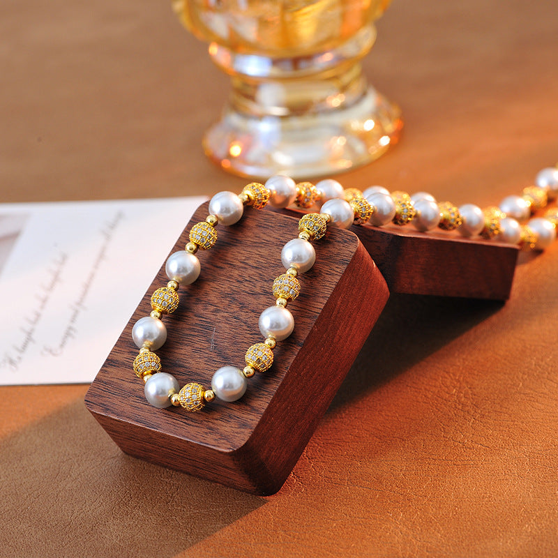 Golden Shining Light Ball Perfect Round Bead Light Luxury High-end Design Sense Wealthy Temperament Versatile Necklace