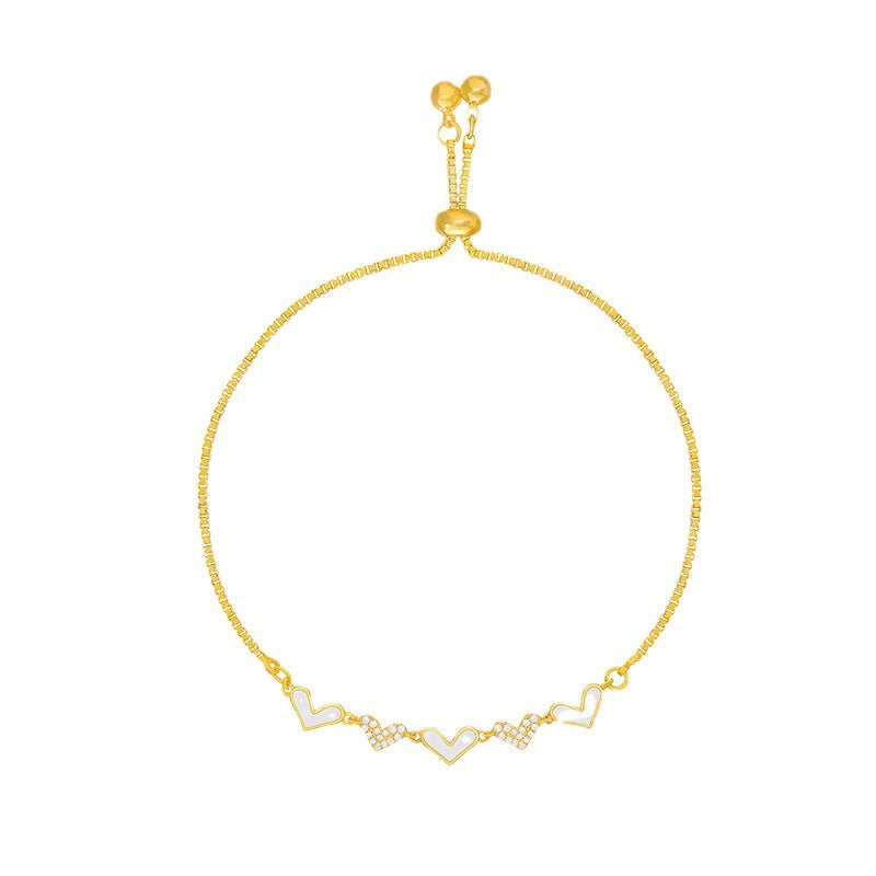 Korean Version Light Luxury Diamond-Encrusted Heart Bracelet Women's Jewelry High-End Summer Niche Design Personality Versatile Bracelet
