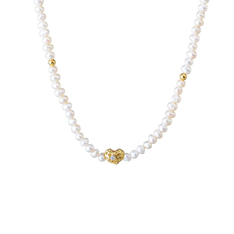 French Style Summer and Autumn Hot Sale Pearl Small Exquisite Heart-shaped Xiaomi Bead Necklace Collarbone Chain Factory