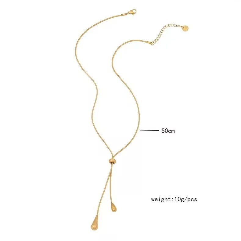 Korean Version New Water Drop Pull-out Earrings Pendant Set Tassel Adjustable Titanium Steel Non-fading Snake Bone Chain Women's Accessories