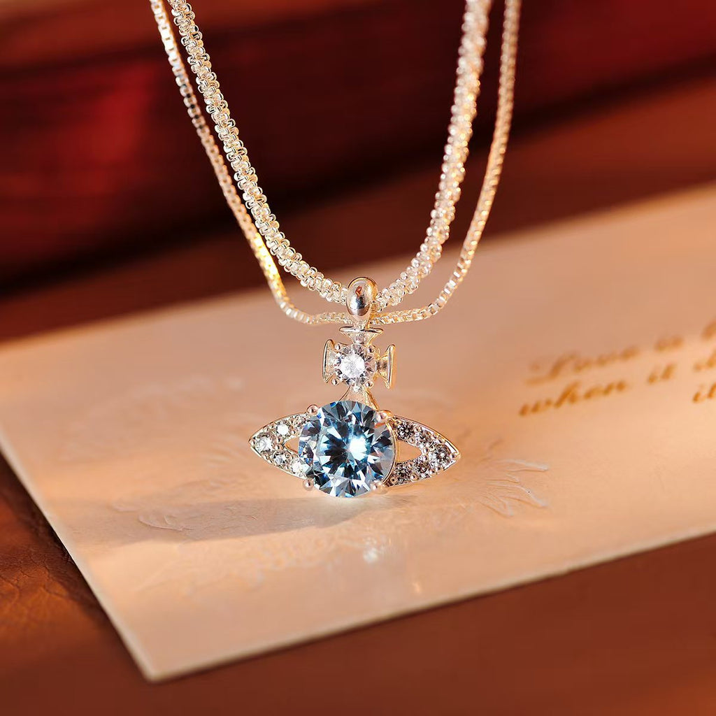 Saturn Double Layer Stacked Necklace for Women, Unique European and American INS Style, Niche Design, Light Luxury, High-End Collarbone Chain