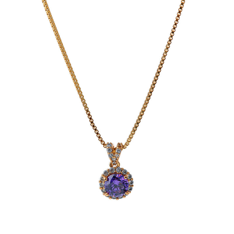 Japanese and Korean Style Internet Celebrity Four-Claw Inlaid Craft Purple Zircon Niche New Design Pendant Elegant Necklace