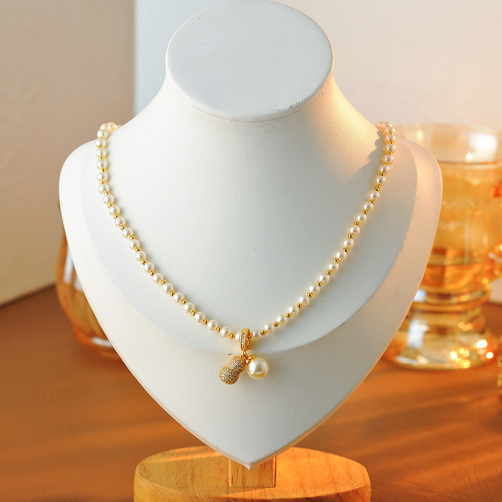 2025 New Real Gold Plated Good Things Peanut Pearl Necklace Light Luxury Niche Versatile Collarbone Chain for Women
