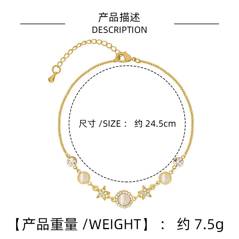 European and American Fashion Green Gemstone Double Layer Bracelet for Women, High-End Summer Niche Personality Versatile Bracelet