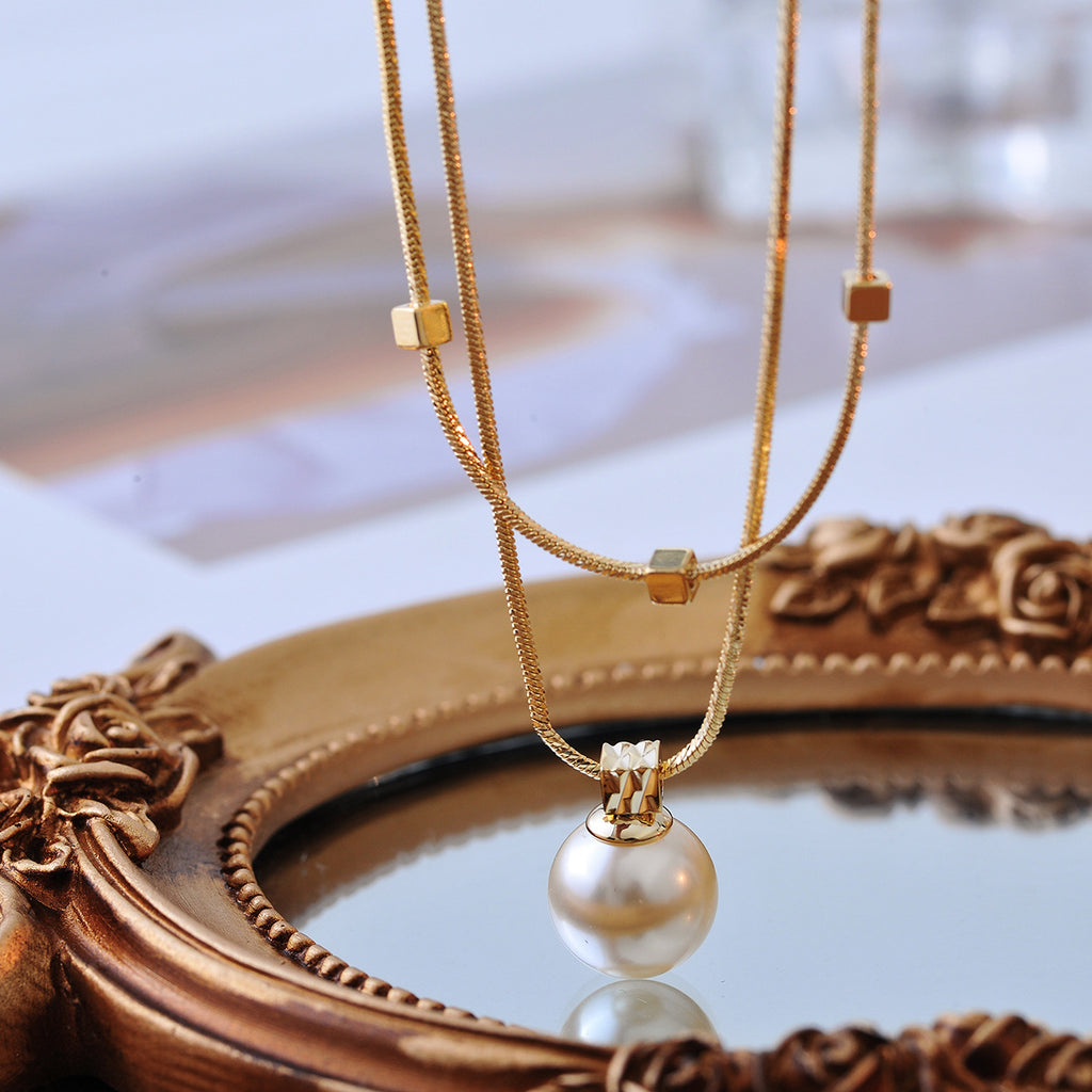 New Niche Style Elegant High-End Light Luxury Double-Layer Collarbone Chain Women's Artistic Retro Fashion Simple Pearl Necklace