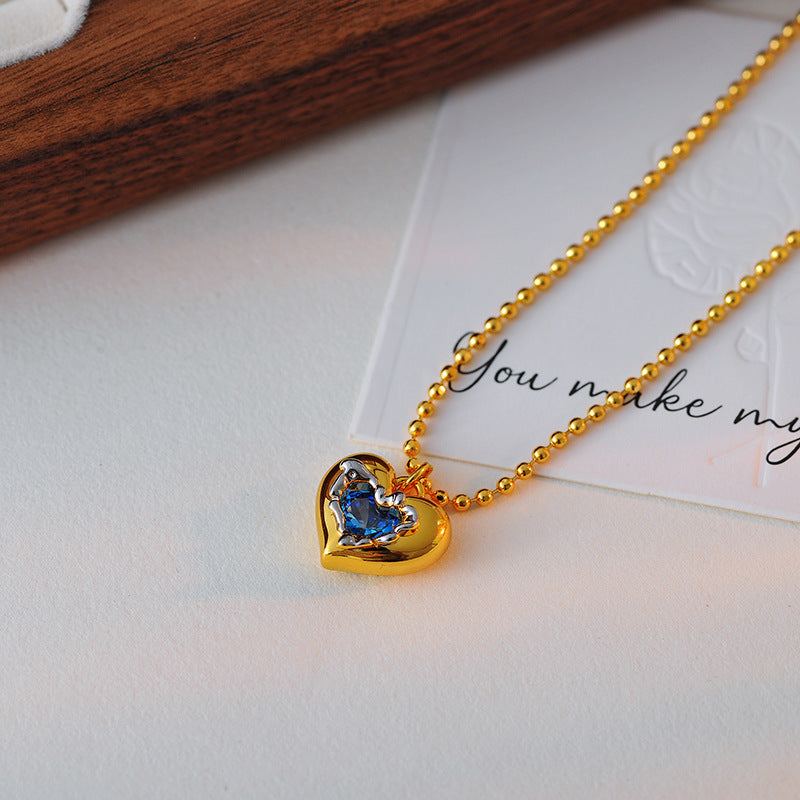 Blue Ocean Heart Love Necklace for Women High-End Versatile Collarbone Chain Pendant