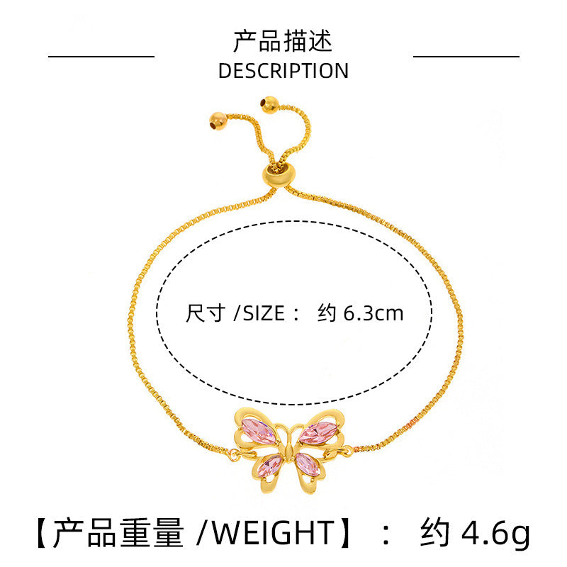 Hot Selling European and American Crystal Butterfly Bracelet for Women Simple Fashion Jewelry Pink Crystal Hollow Butterfly Bracelet
