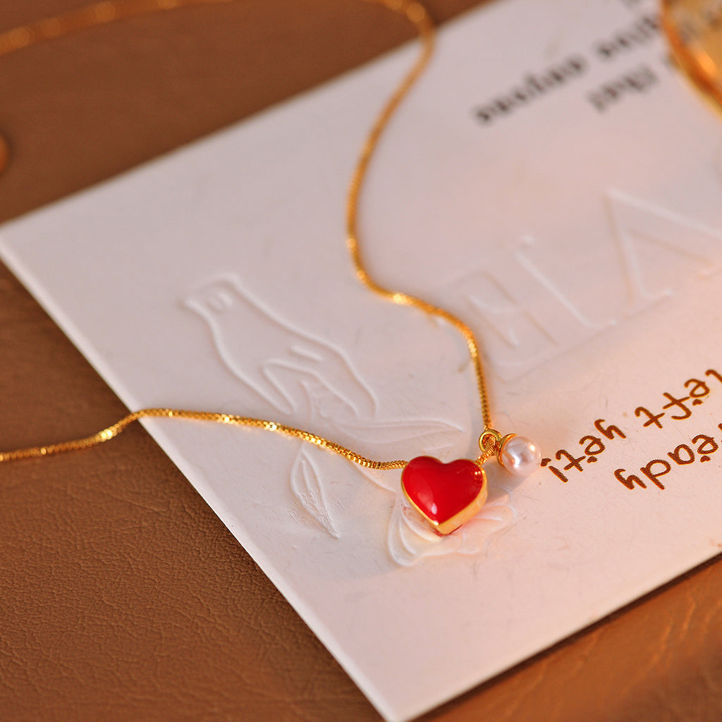 Real Gold Plated Heart Necklace Light Luxury Niche Heart Necklace One Chain Double Wear High-end Design Sense