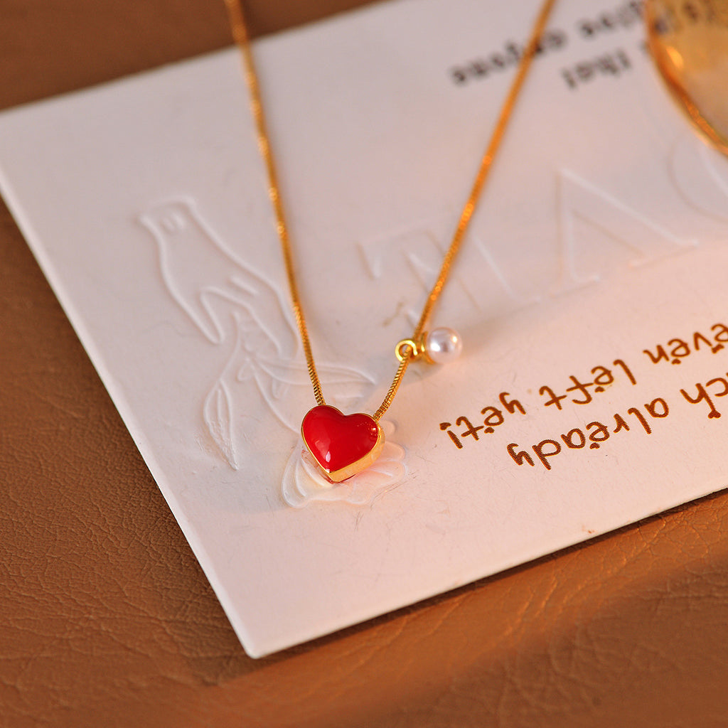 Real Gold Plated Heart Necklace Light Luxury Niche Heart Necklace One Chain Double Wear High-end Design Sense