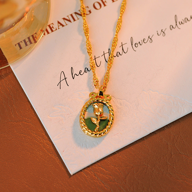 New Year's Retro Oil Painting Style Necklace Light Luxury Niche Design Tulip High-end Clavicle Chain Necklace