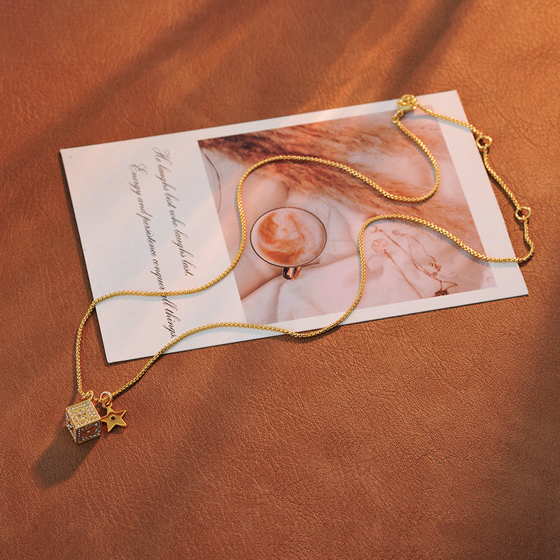 European and American Light Luxury Inlaid Full Zircon DR Letter Necklace Jewelry Small Square Pendant Fashion Personality Tassel Choker