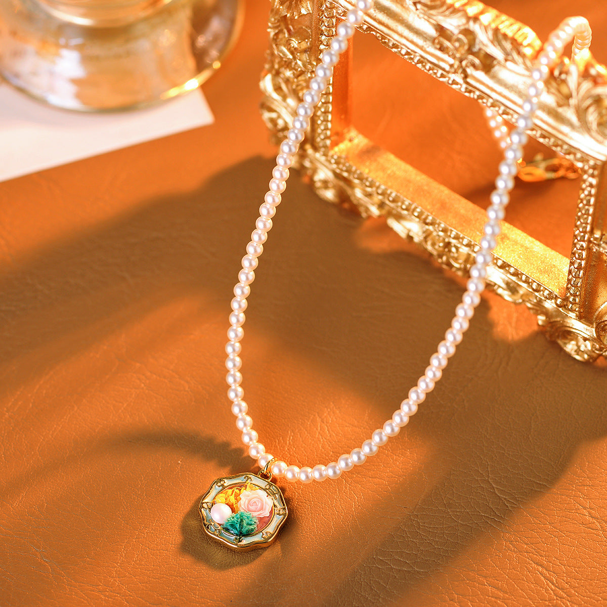 Baroque Necklace Monet Garden Oil Painting Style Universal Clasp Pendant Freshwater Pearl Single Pendant High-End Feel