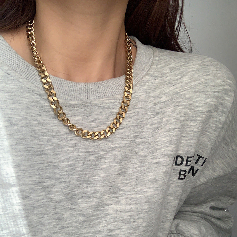 Fashionable Titanium Steel Thick Chain Necklace INS Internet Celebrity Metal Style Retro Choker Collarbone Chain Trend