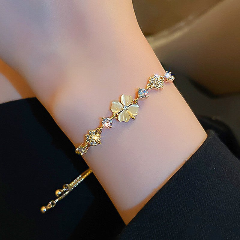 European and American Fashion Green Gemstone Double Layer Bracelet for Women, High-End Summer Niche Personality Versatile Bracelet