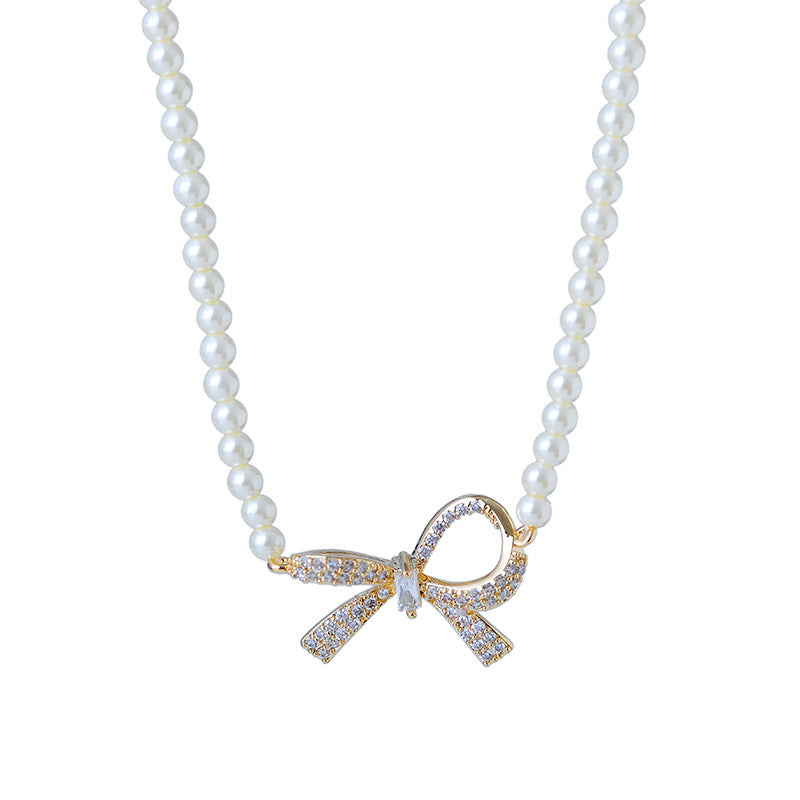 Exquisite Inlaid Full Diamond Bow Necklace for Women, Elegant and Luxurious, Versatile Fashion Simple Choker A10266