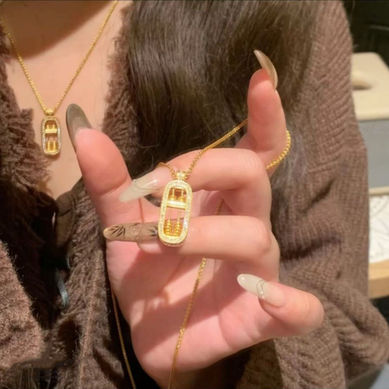 Traditional Handmade Necklace Gold Bead Abacus Pendant K Gold Plated Light Luxury New Chinese Style Abacus Necklace