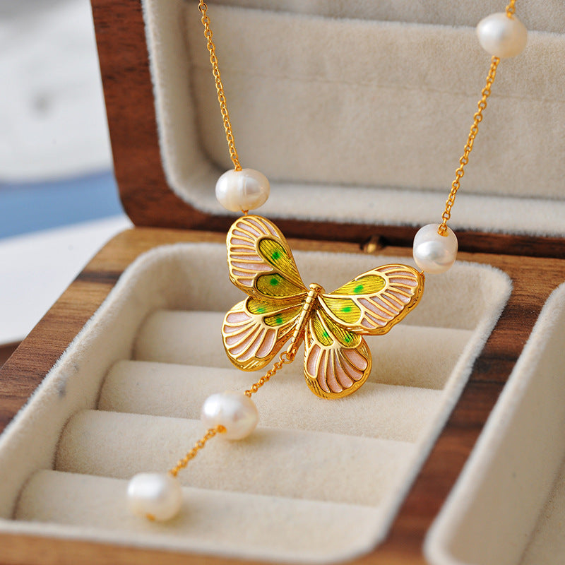 Falan Color Super Fairy Niche Design Simple Forest Style Butterfly Exquisite Baroque Pearl Simple Necklace