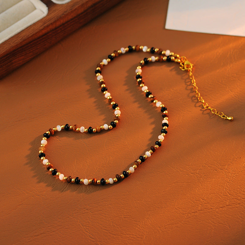 Hot-Selling Beaded Tiger Eye White Agate Pearl Necklace High-End Vintage Collarbone Chain Fashionable Light Luxury Elegant Jewelry