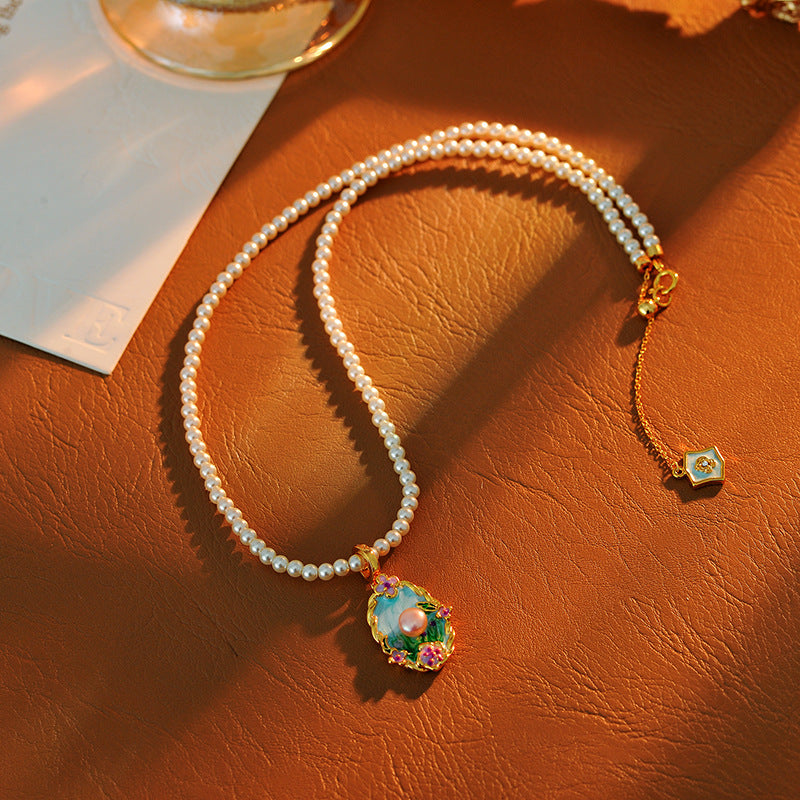 New Chinese Style Colorful Retro Oil Painting Style Natural Freshwater Pearl Earrings S925 Silver Needle Niche Fashion High-end Earrings