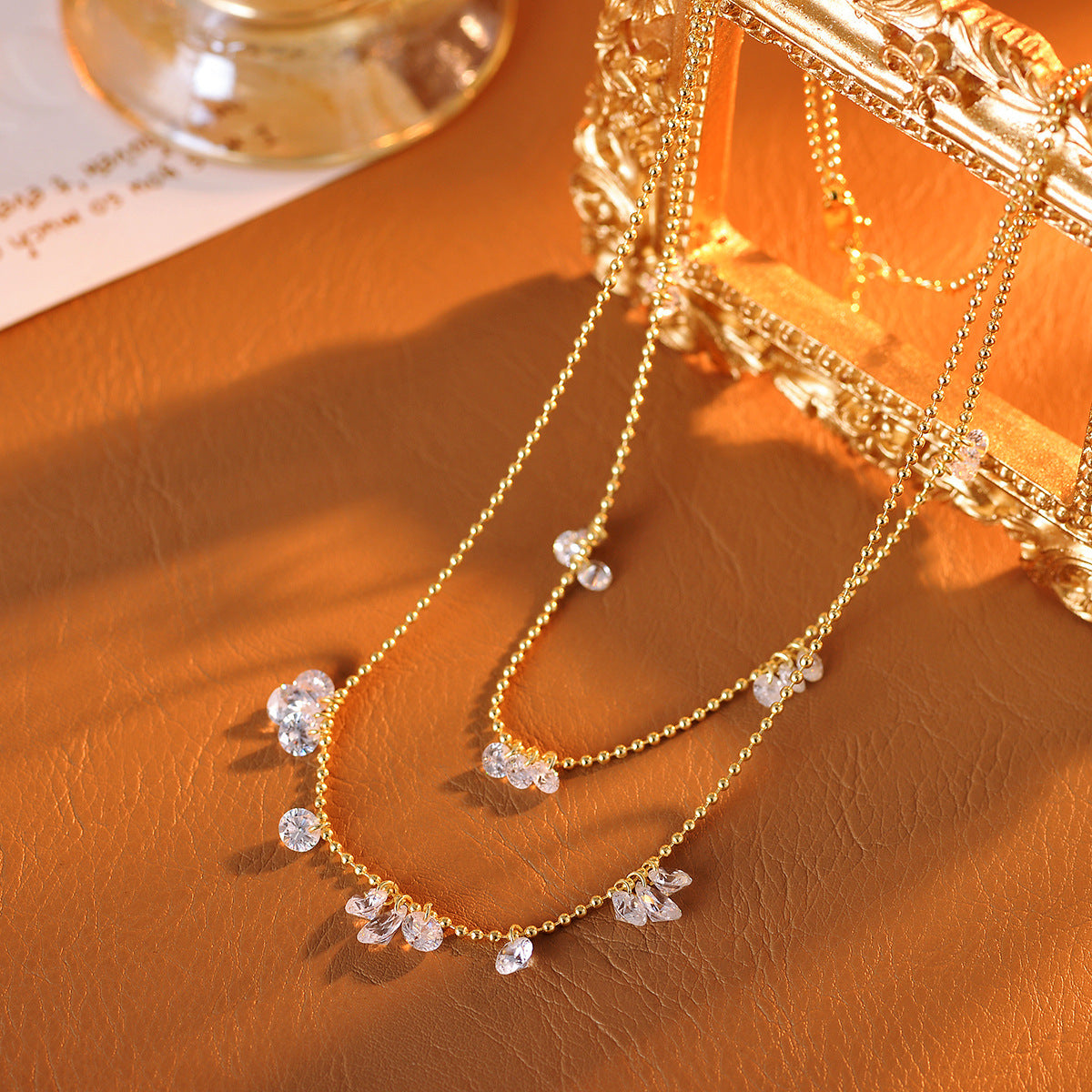 Shiny Gold-Plated Small Water Drop Necklace, Same Style as Xiaohongshu, Exquisite and Simple Zircon Temperament Collarbone Chain